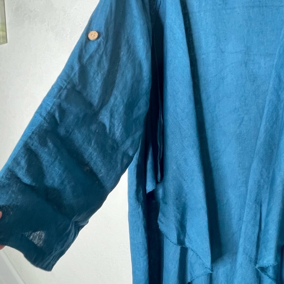 Made In Italy 100% Linen NWT Roll Tab Draped Open Long Overlay One Size Blue - Picture 14 of 14